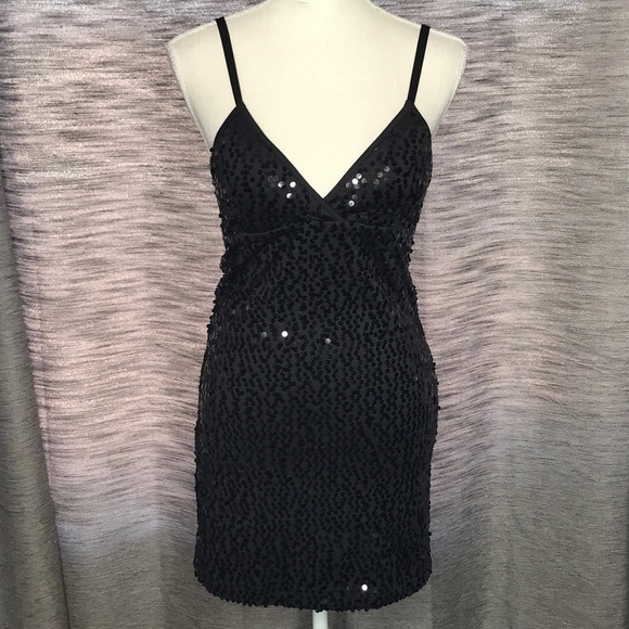 21 MEDIUM BLACK SEQUINS STRAPPY DRESS - Picture 1 of 10
